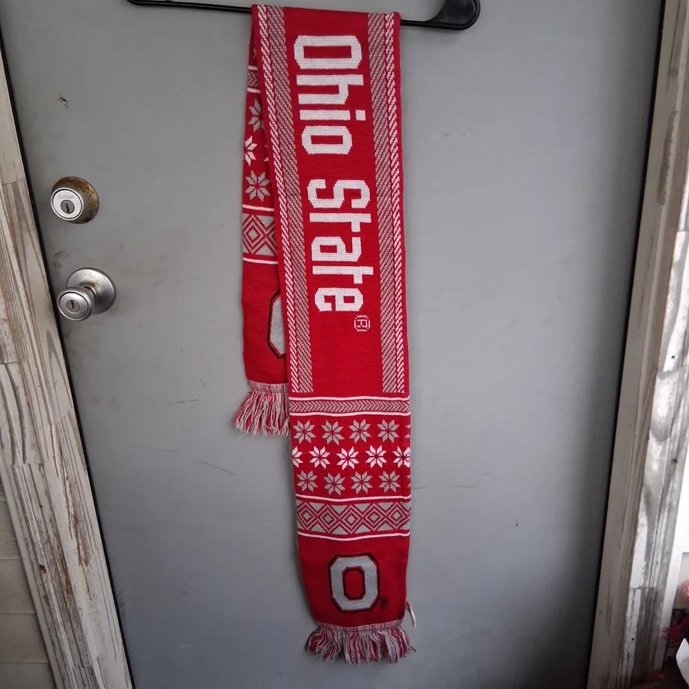 Forever Collectibles Ohio State Buckeyes Knit Scarf Red Grey Fair Isle Snowflake